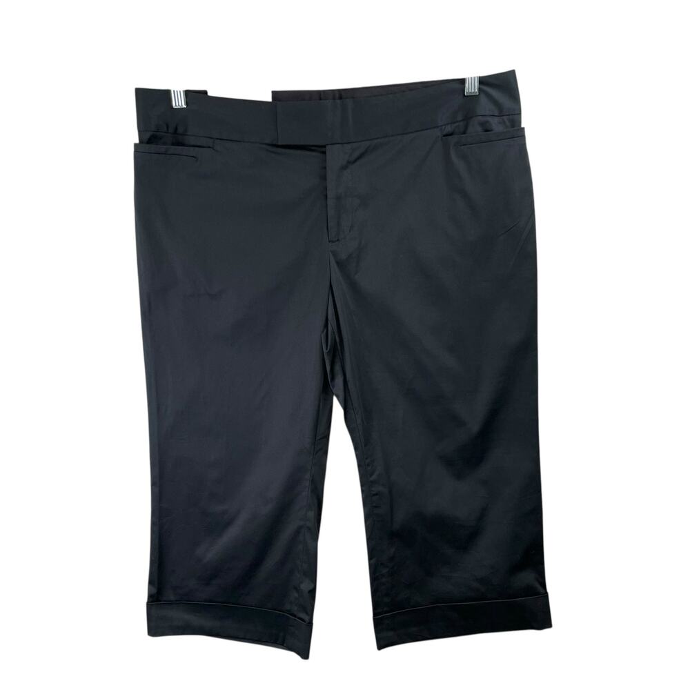 Merona Plus 16 Black Wide Leg Capri Pants Mid Rise Cuffed Cropped Stretch NWT